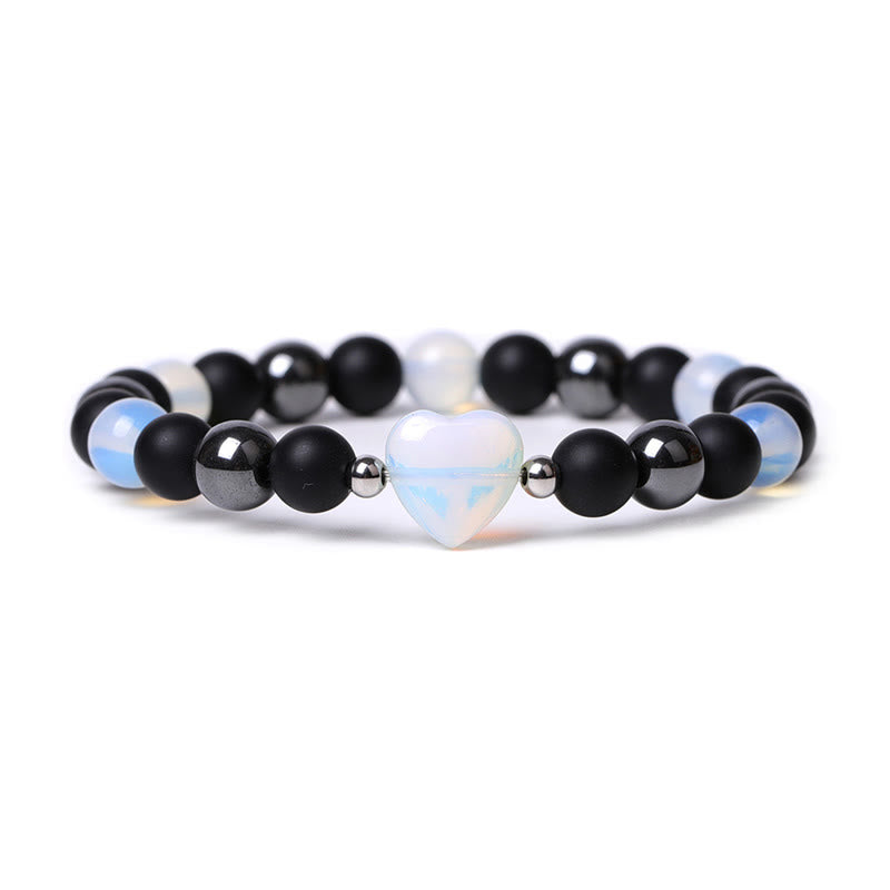 Bracelet de protection en forme de cœur Buddha Stones pierre d'onyx noir et œil de tigre en cristal