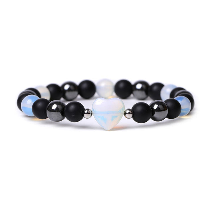 Bracelet de protection en forme de cœur Buddha Stones pierre d'onyx noir et œil de tigre en cristal