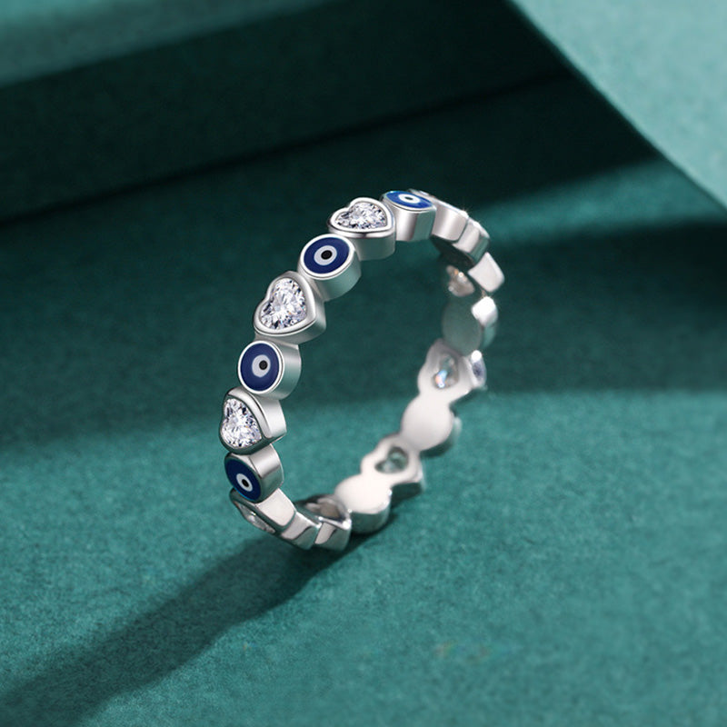 Bague de bénédiction en argent sterling 925 Buddha Stones et cœur en zircon