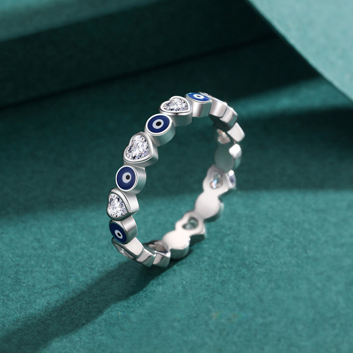 Bague de bénédiction en argent sterling 925 Buddha Stones et cœur en zircon