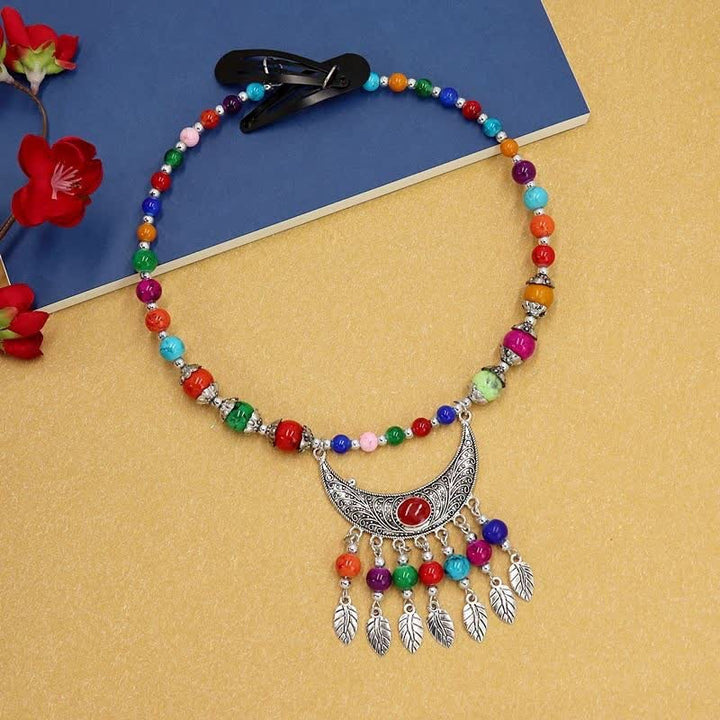 Décoration de cheveux à pompons en perles exotiques tibétaines