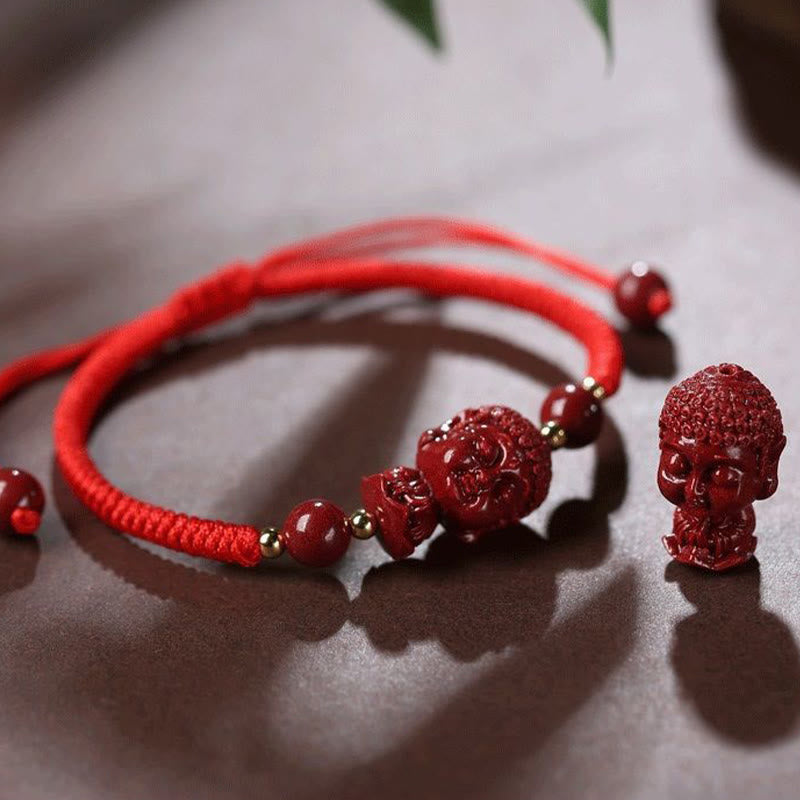 Bracelet en cordon avec amulette de bénédiction en cinabre et Buddha Stones du zodiaque chinois