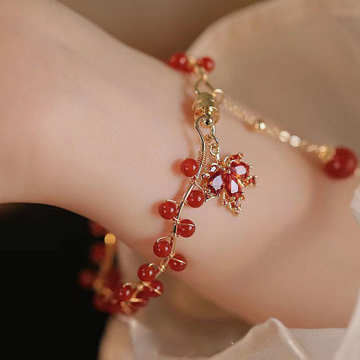 Bracelet porte-bonheur en forme de feuille d'érable rouge Buddha Stones