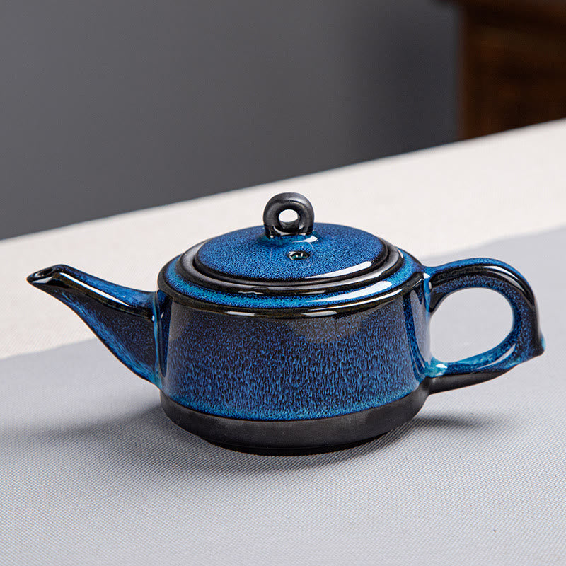 Coffret cadeau portable avec théière en céramique et théière chinoise Gongfu en dégradé de couleurs bleues et Buddha Stones