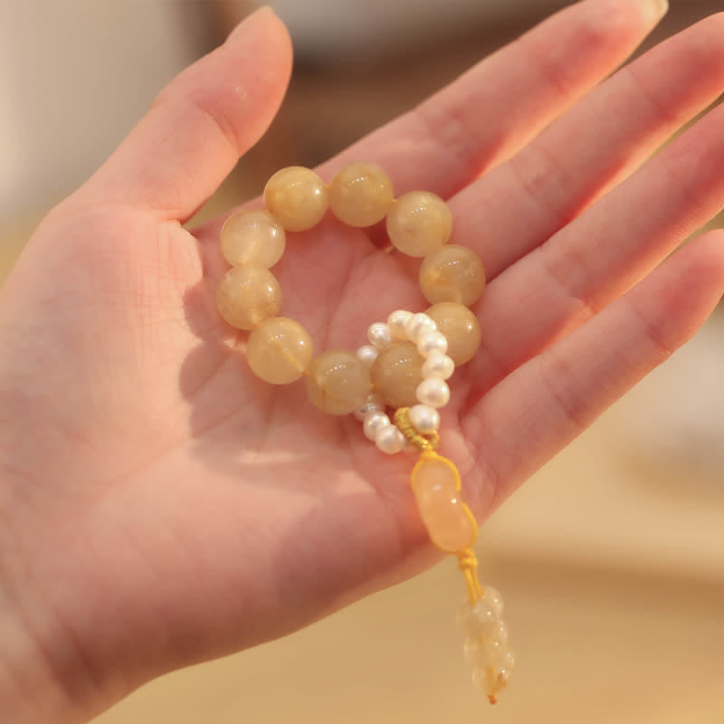Bracelet Mala en Buddha Stones et citrine avec boucle de paix, prospérité et bonheur