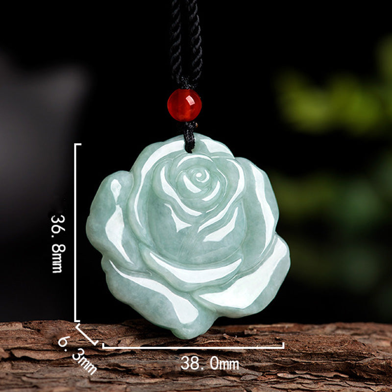 Collier pendentif en jade à motif de lotus Buddha Stones et pendentif en forme de chaîne pour l'abondance et la prospérité