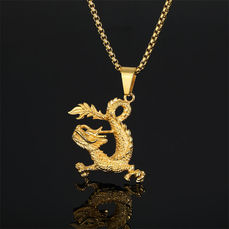 Collier pendentif porte-bonheur à motif de dragon dansant Buddha Stones - Dragon (Protection ♥ Succès) - image 1