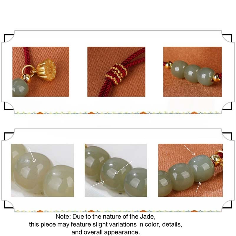 Bracelet tressé fait main en Buddha Stones de jade Hetian et gousse de lotus pour la prospérité et la chance