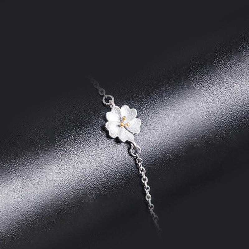Bracelet chaîne de bénédiction en argent sterling 925 avec Buddha Stones et fleurs de cerisier