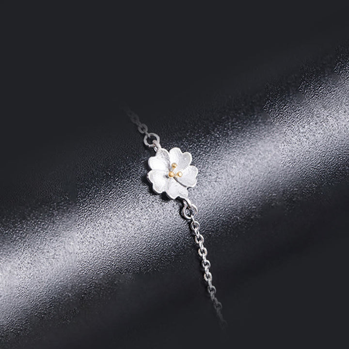 Bracelet chaîne de bénédiction en argent sterling 925 avec Buddha Stones et fleurs de cerisier