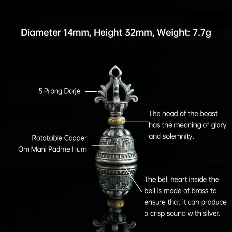 Buddha Stones Tibet Argent Sterling 925 Om Mani Padme Hum Dorje Cloche Vajra Gravé Pendentif d'Illumination Décoration Suspendue - image 3