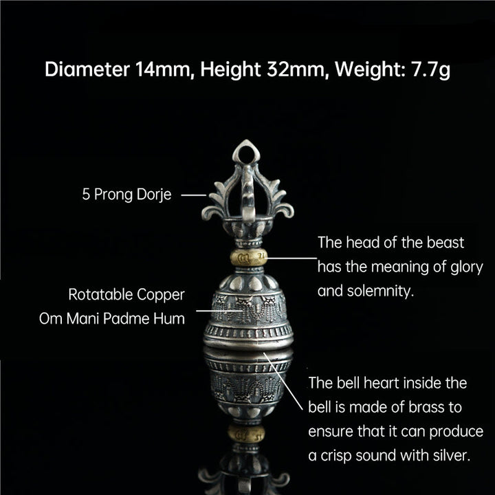Buddha Stones Tibet Argent Sterling 925 Om Mani Padme Hum Dorje Cloche Vajra Gravé Pendentif d'Illumination Décoration Suspendue - image 3