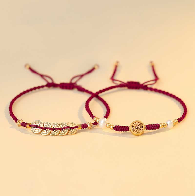 Bracelet tressé en cuivre avec Buddha Stones et pièce de monnaie, arbre de la fortune, chance et force