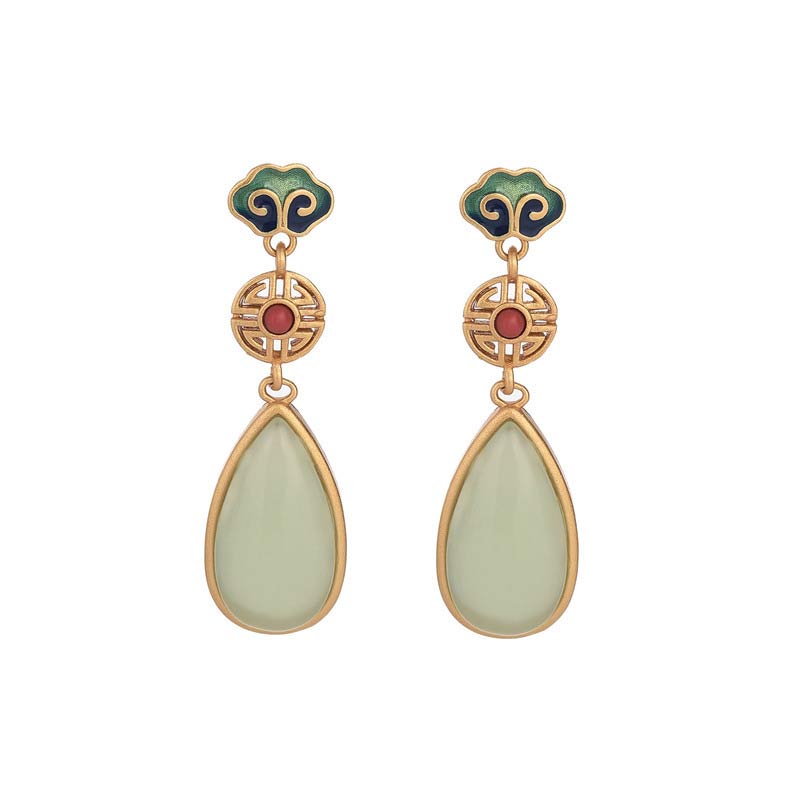 Boucles d'oreilles Buddha Stones FengShui Jade Double Happiness Fortune