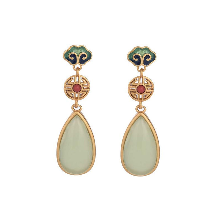 Boucles d'oreilles Buddha Stones FengShui Jade Double Happiness Fortune