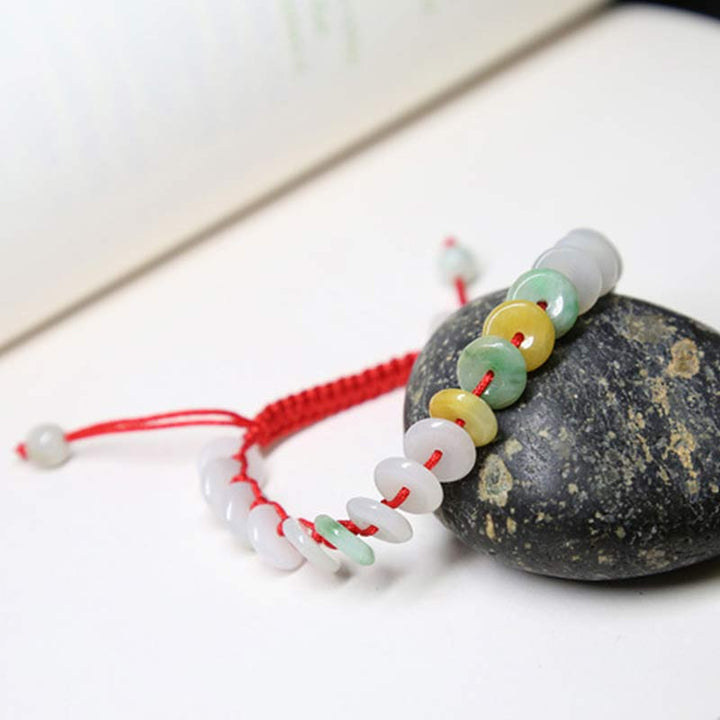 Bracelet tissé en fil rouge porte-bonheur en jade rond avec Buddha Stones