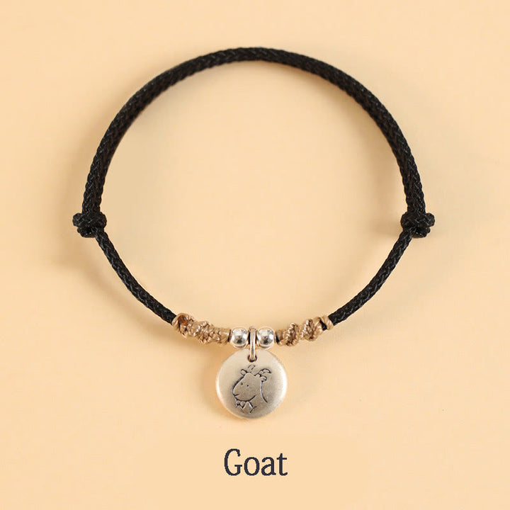 Bracelet tressé en argent sterling 999 fait main avec Buddha Stones Année du Dragon, joli signe du zodiaque chinois - Corde noire - Chèvre (tour de poignet 14-17 cm) - image 31