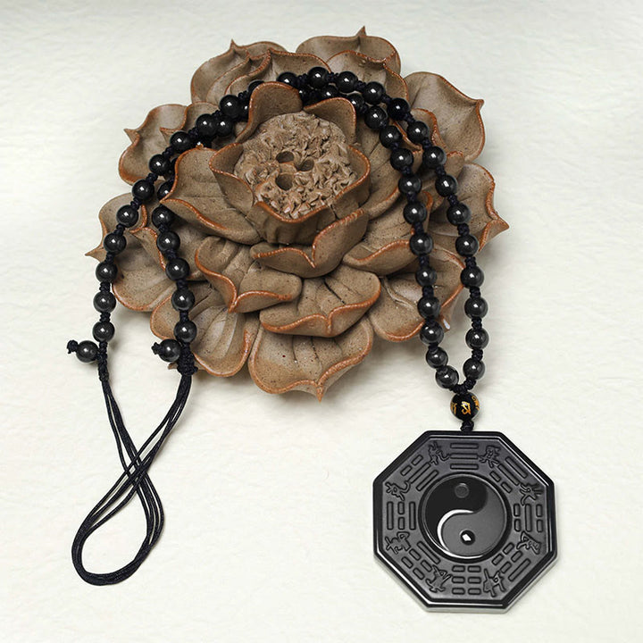 Collier pendentif Yin Yang en pierre d'obsidienne noire Buddha Stones - image 5