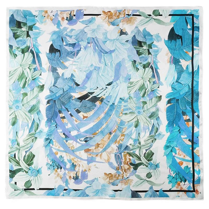 Écharpe en soie de mûrier 100 % peinture à l'huile de la jungle avec Buddha Stones et nuages de bon augure, écharpe de cou en soie double face de qualité supérieure 6A