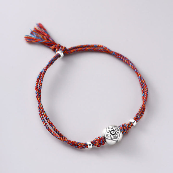 Bracelet tressé multicolore en argent sterling 999 avec pierre porte-bonheur Kaki de Buddha Stones