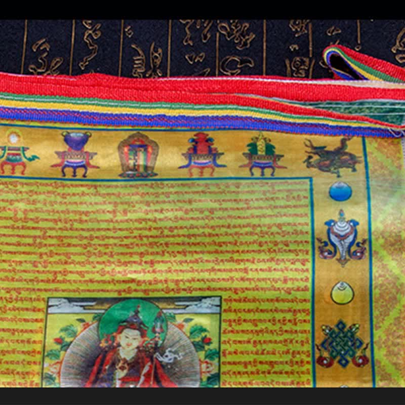 Buddha Stones Drapeau de prière extérieur tibétain à cinq couleurs représentant le Bouddha du Cheval de Vent et Tara, symbole de guérison et de bon augure - image 5