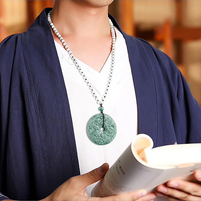 Buddha Stones pendentif en jade naturel avec boucle de paix et protection des neuf dragons de l'année du dragon