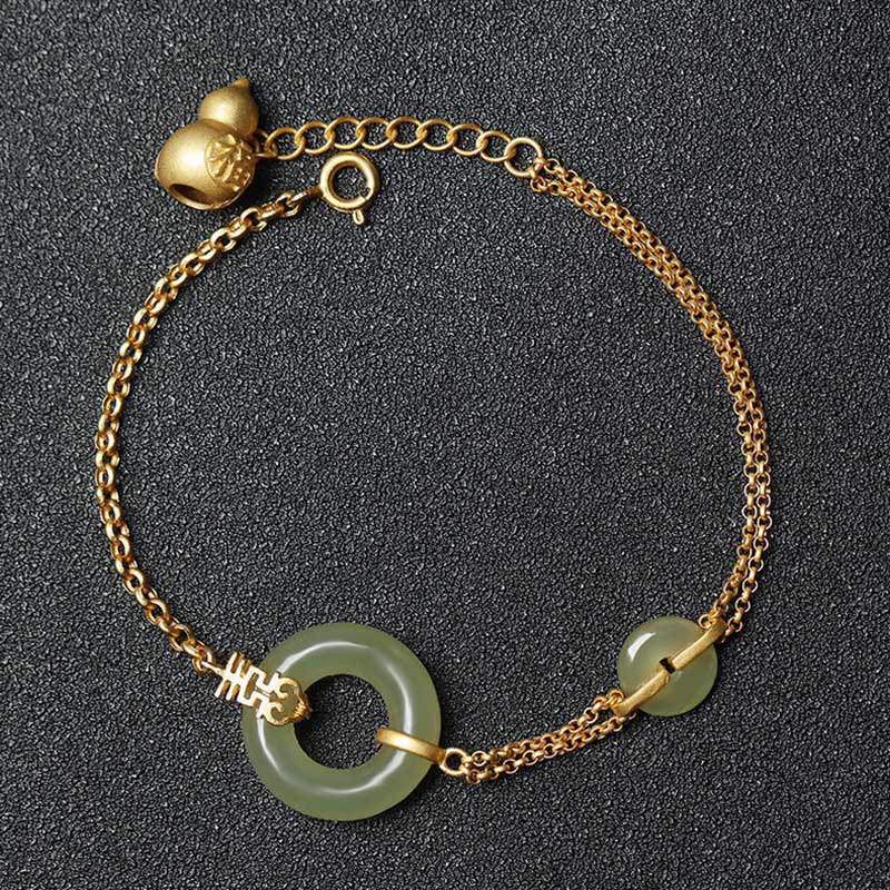 Bracelet en chaîne de prospérité propice avec boucle de paix en jade ronde et Buddha Stones