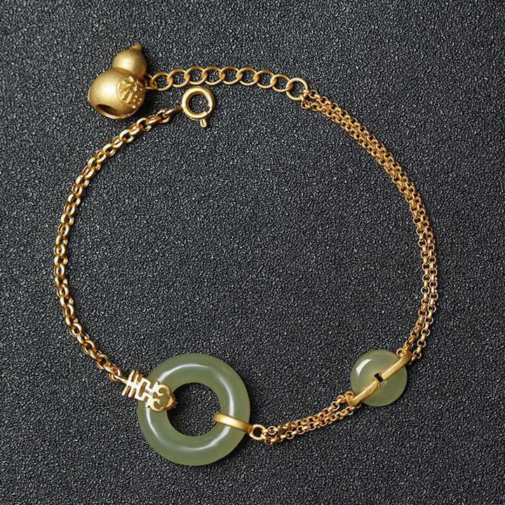 Bracelet en chaîne de prospérité propice avec boucle de paix en jade ronde et Buddha Stones