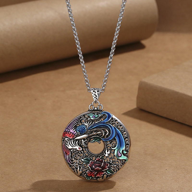 Collier avec pendentif en Buddha Stones, phénix, pivoine, protection de la chance