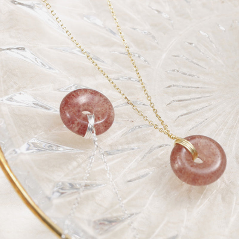 Collier de guérison positif en argent sterling 925 avec quartz fraise et pierres de Buddha Stones