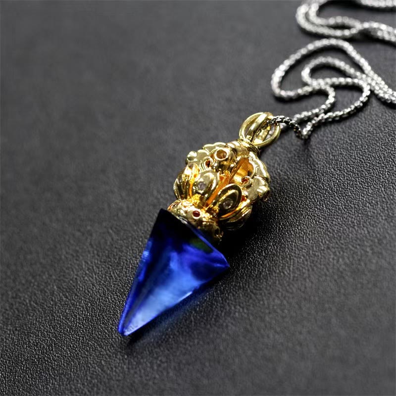 Collier pendentif en cristal de force Lotus Liuli à 4 griffes avec Buddha Stones tibétaines Dorje Vajra - Dorje bleu - image 0