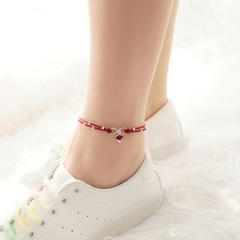Bracelet de cheville tressé avec symbole de l'infini et du cœur en Buddha Stones