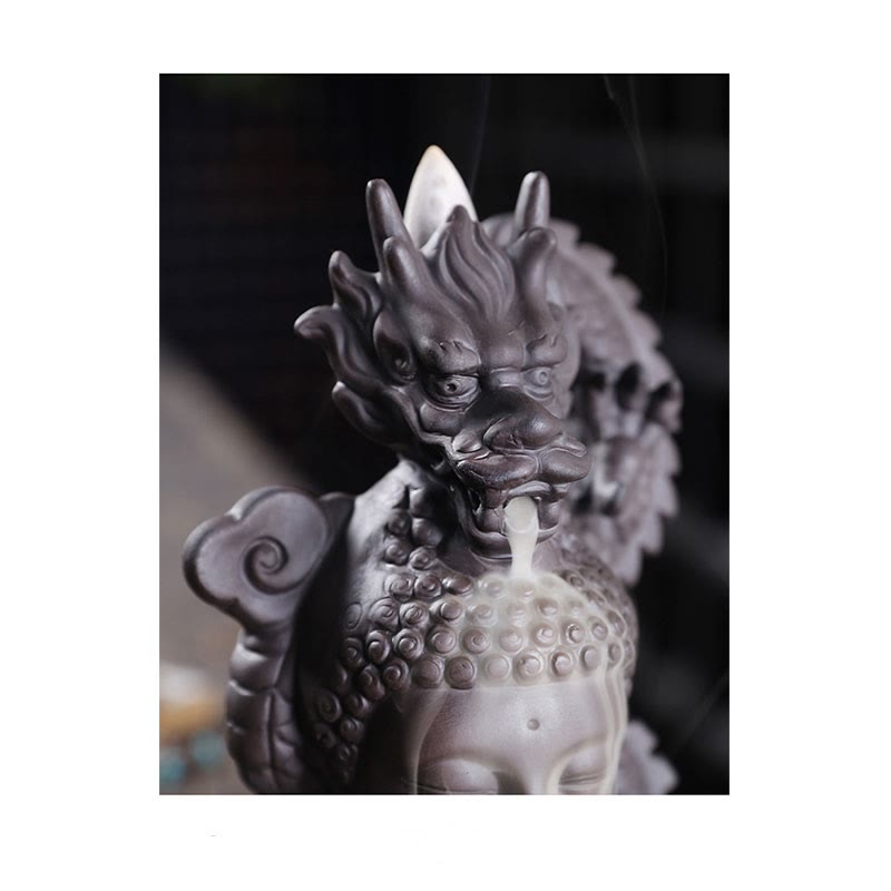 Buddha Stones Dragon Bouddha Nuages de bon augure Brûleur d'encens de guérison en argile violette Décoration
