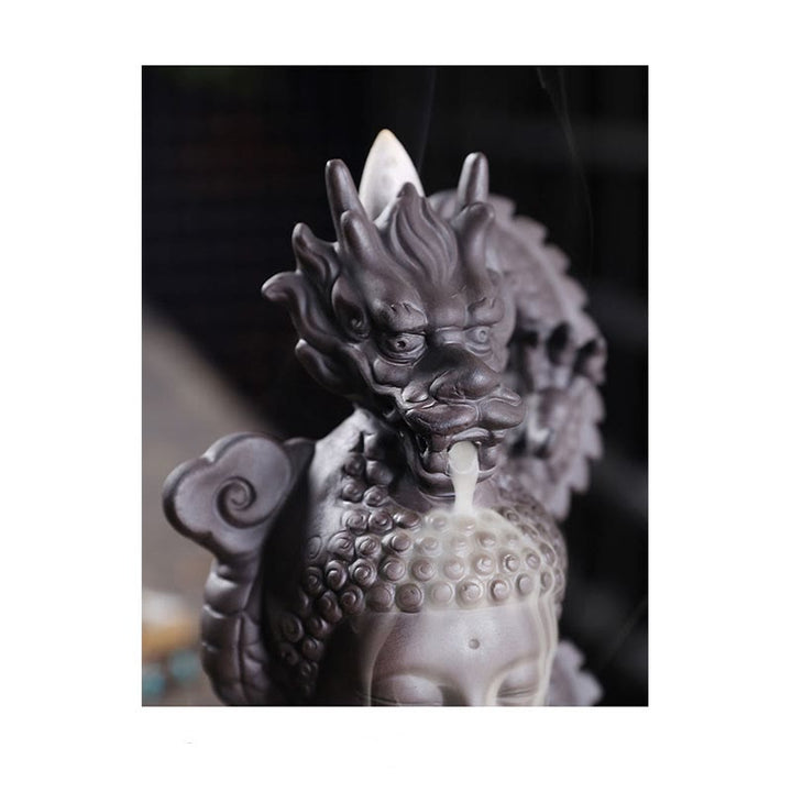 Buddha Stones Dragon Bouddha Nuages de bon augure Brûleur d'encens de guérison en argile violette Décoration