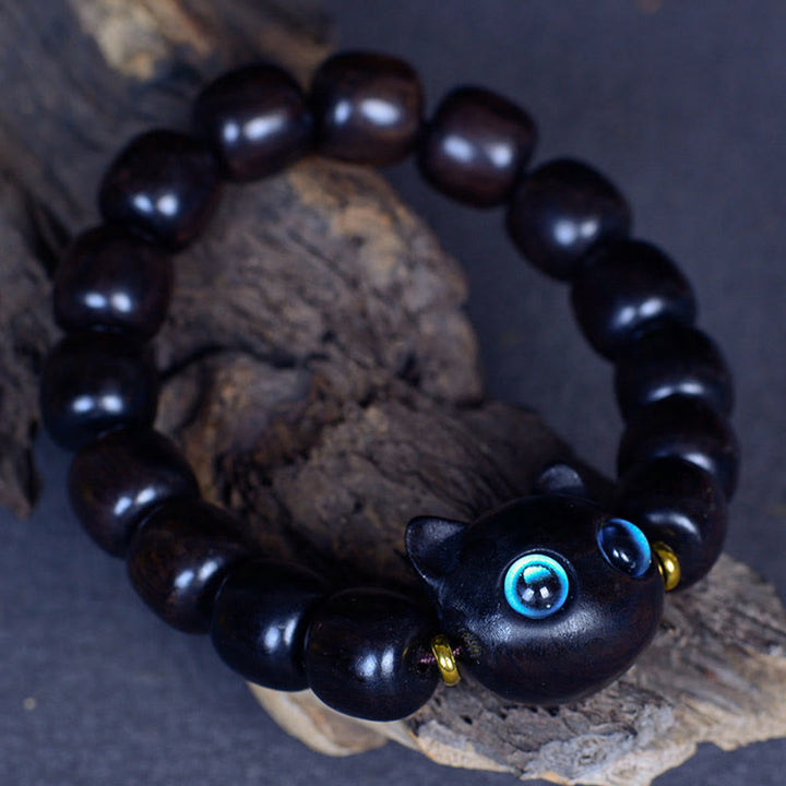 Bracelet Buddha Stones Bois d'ébène Verre Liuli Joli Chat Paix Équilibre - image 17