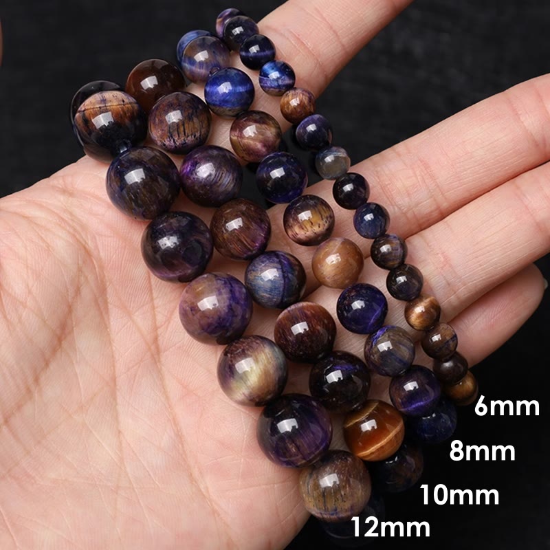 Bracelet de force de protection en œil de tigre violet naturel Buddha Stones