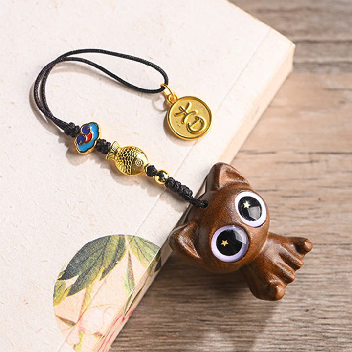 Buddha Stones en bois de santal vert, chat porte-bonheur, poisson koï, décoration à suspendre pour téléphone