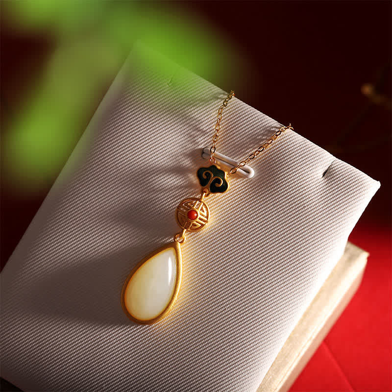Collier avec pendentif en forme de goutte d'eau en argent sterling 925 et jade blanc Hetian