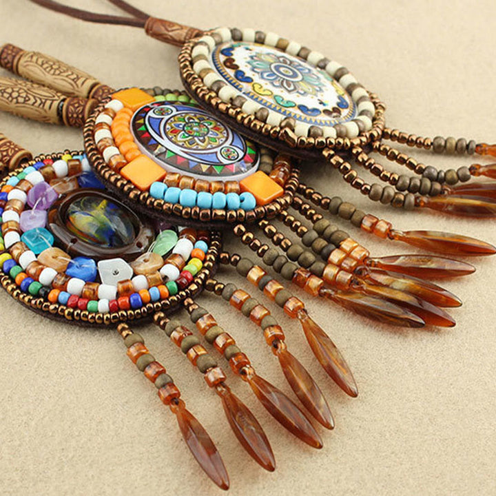 Collier pendentif créatif en perles à motif mandala et Buddha Stones