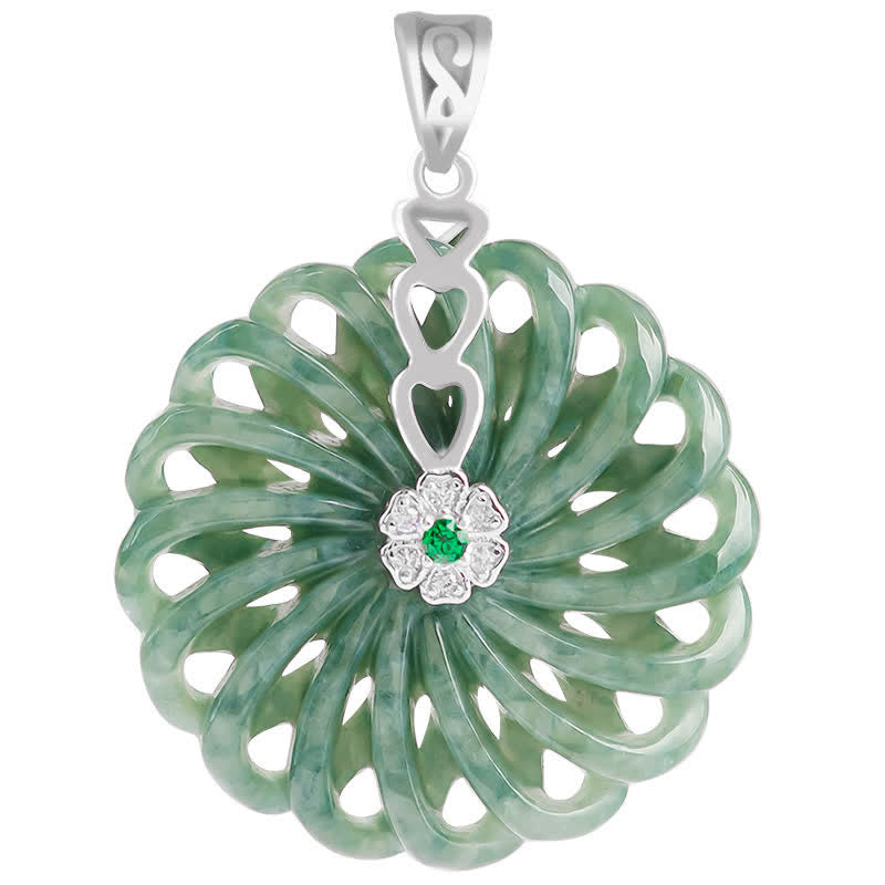 Collier pendentif en argent sterling 925 avec boucle de paix en jade naturel rond et Buddha Stones