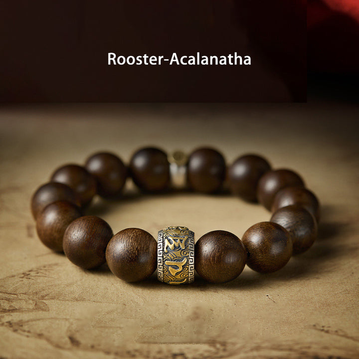 Bracelet en argent sterling 925 Buddha Stones et zodiaque chinois, Bouddha du Kalimantan, bois d'agar, Om Mani Padme Hum