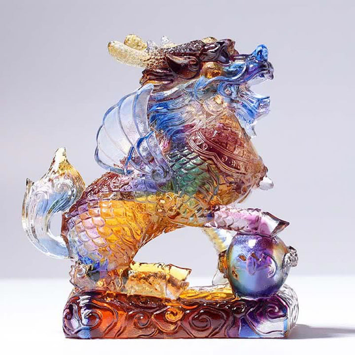 Feng Shui Kirin Pièce d'art en cristal Liuli faite à la main Décoration de bureau à domicile Fortune