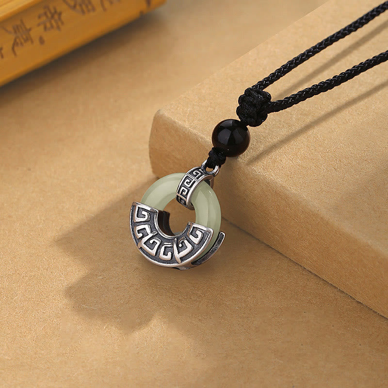 Collier Buddha Stones Argent Sterling 925 Jade Hetian Naturel Boucle de Paix Prospérité Pendentif