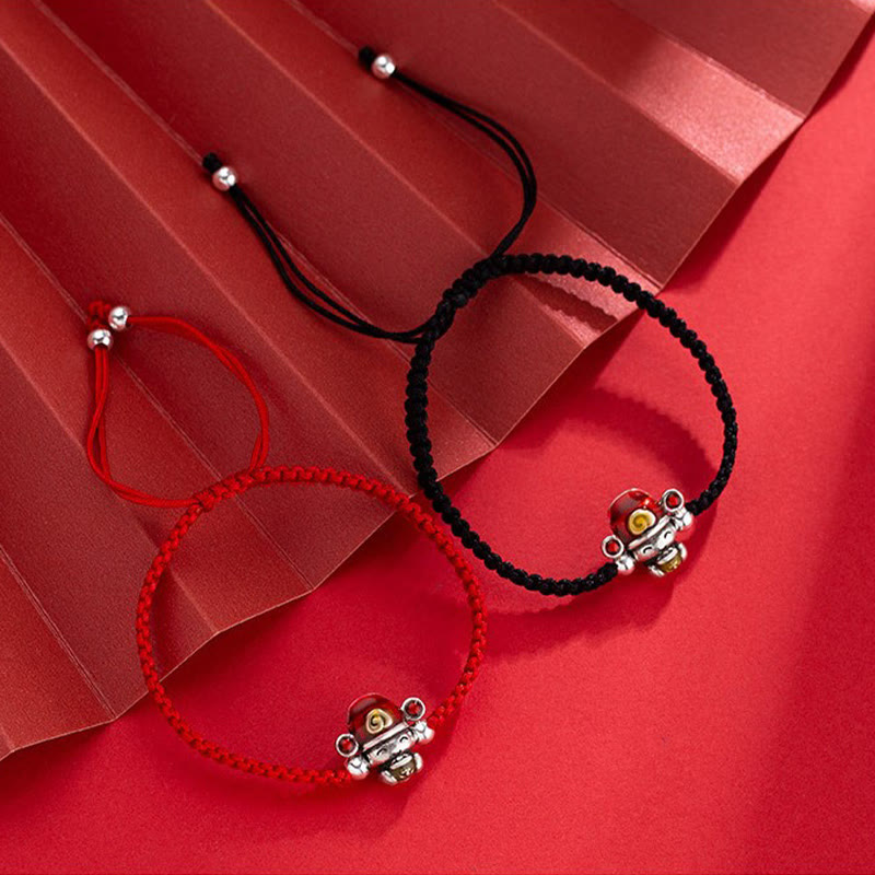 Bracelet tressé en fil fait main avec Buddha Stones, Dieu de la richesse, de la chance et de la force