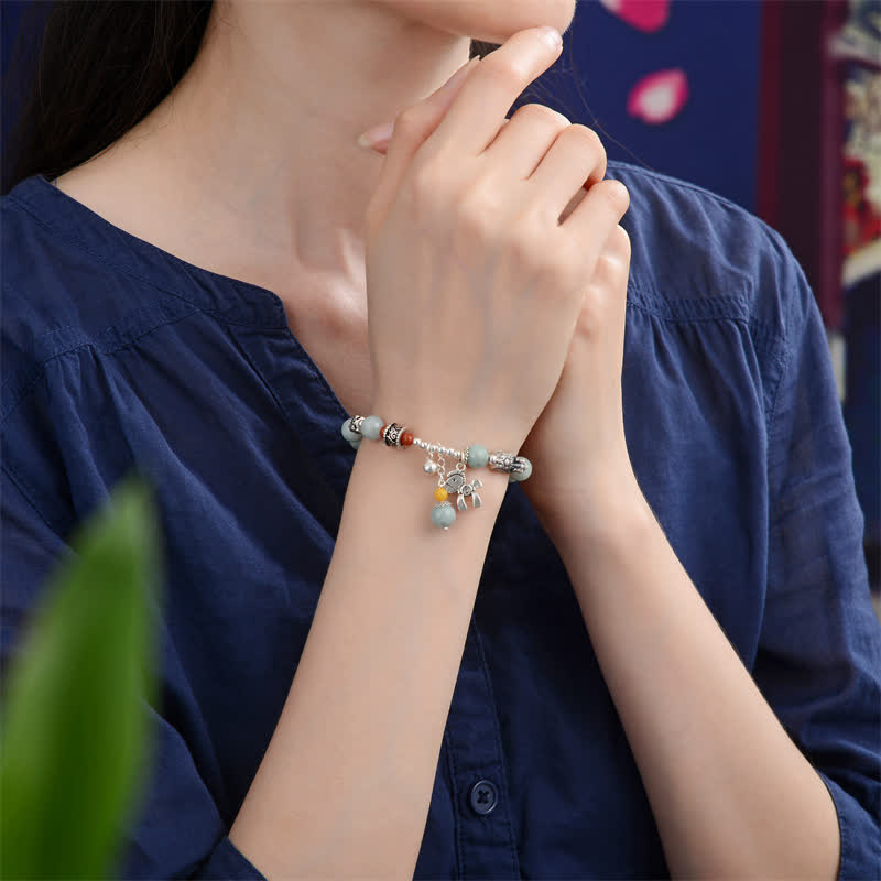 Bracelet de réussite en argent sterling 925 avec Buddha Stones et jade naturel et ambre PiXiu Pony