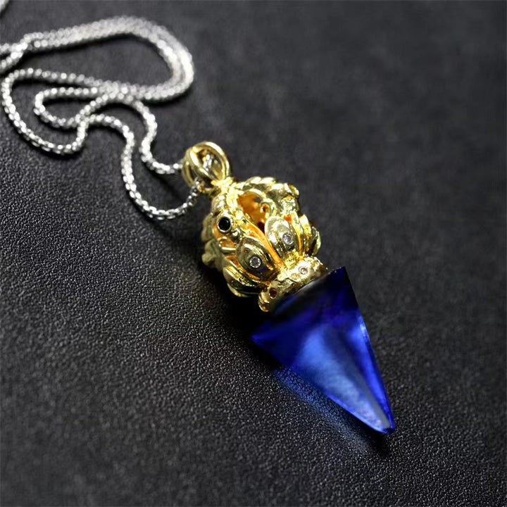 Collier pendentif en cristal de force Lotus Liuli à 4 griffes avec Buddha Stones tibétaines Dorje Vajra