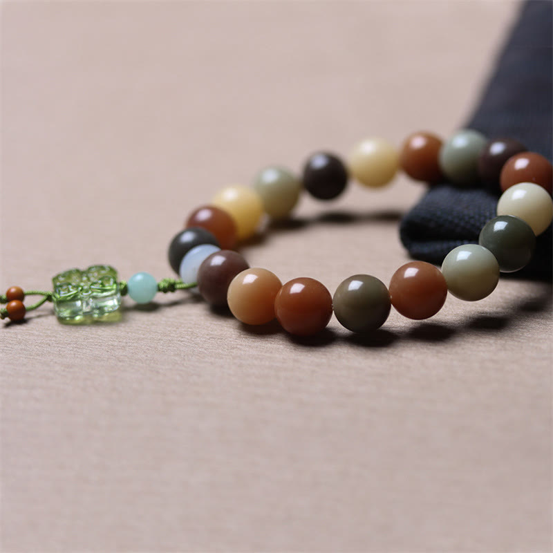 Bracelet de paix en verre Liuli avec perles de Bodhi en dégradé multicolore naturel et Buddha Stones