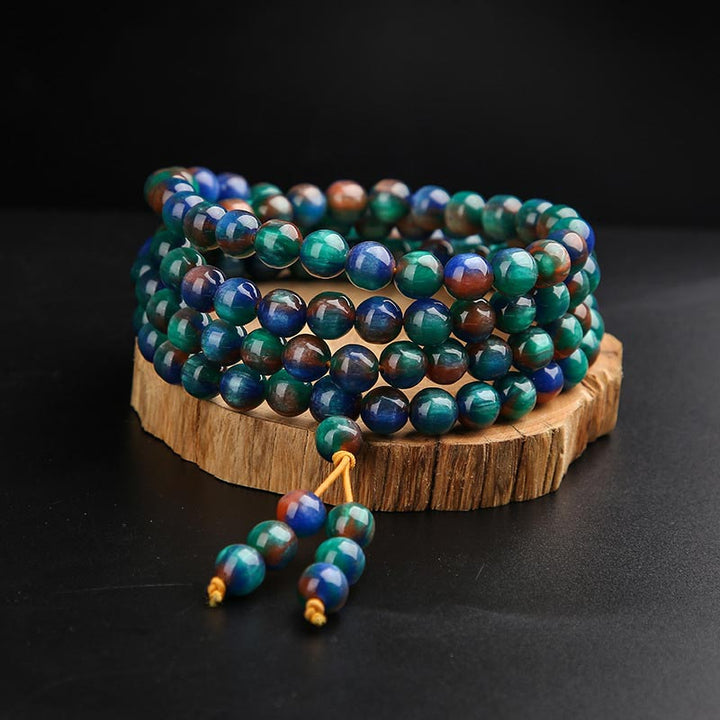 Bracelet et bague Mala positifs en Buddha Stones en saule de mer coloré