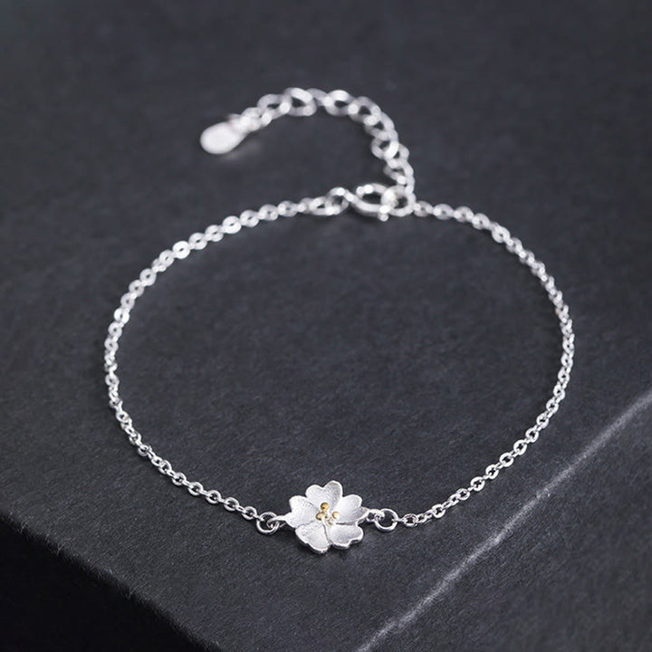 Bracelet chaîne de bénédiction en argent sterling 925 avec Buddha Stones et fleurs de cerisier