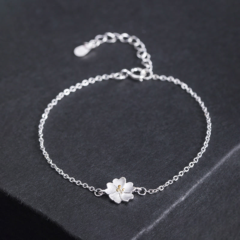 Bracelet chaîne de bénédiction en argent sterling 925 avec Buddha Stones et fleurs de cerisier - Argent sterling 925 - image 0